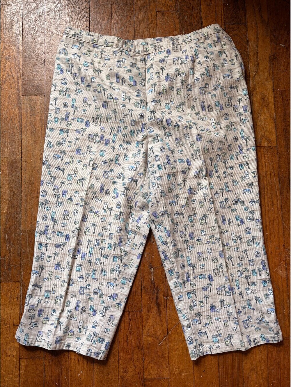 Christopher & Banks Coastal Dress Capri Pants Palm Trees Houses Women's 12